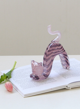 北欧艺术琉璃小花猫玻璃酒柜摆件