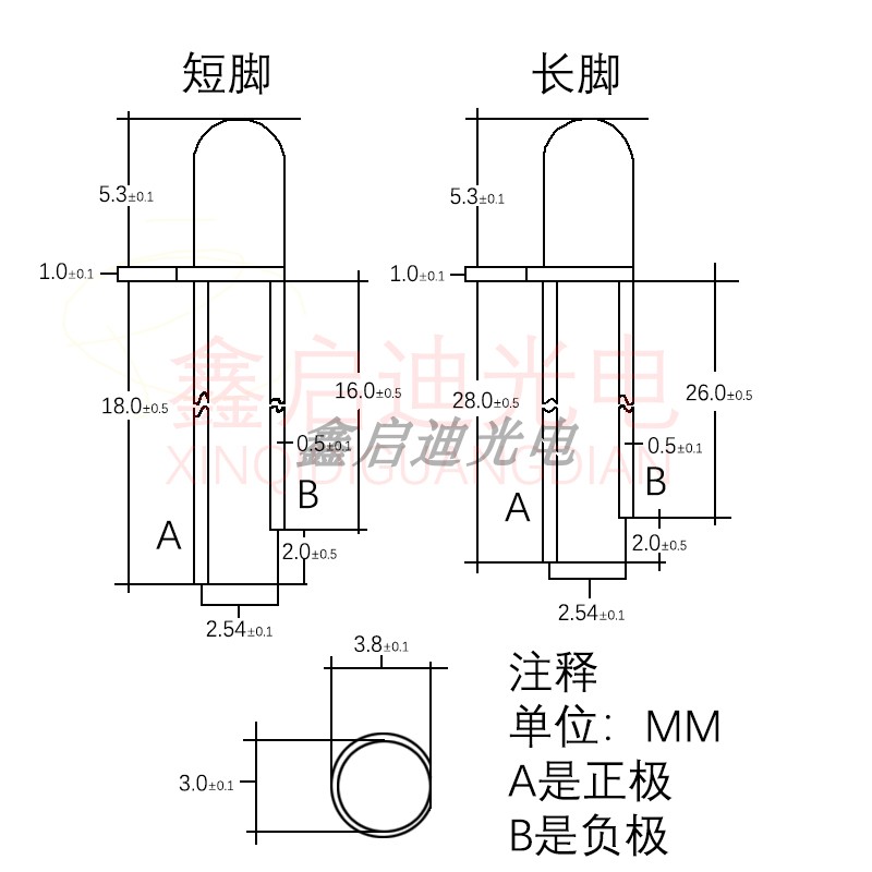 F3/3MM透明有边红橙黄绿蓝白冰蓝粉紫七彩 LED发光二极管灯珠高亮-图1