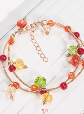 双层琉璃夜光珠手链南瓜珠吊坠古风手镯古典手饰敦煌风汉服配饰女