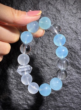 天然水晶海蓝宝手链魔鬼蓝水晶五行补水手串原创设计