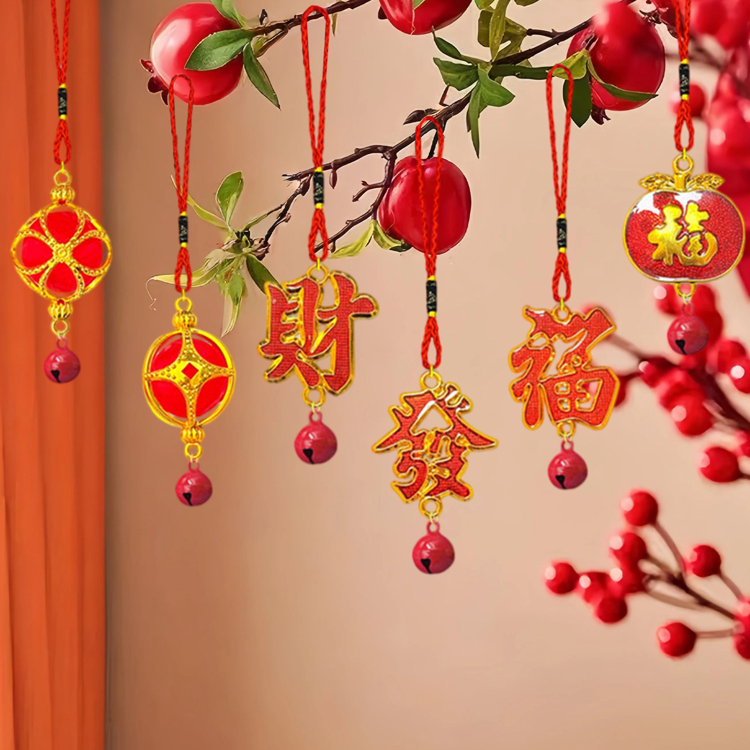 福字发财树转运富贵竹挂件带铃铛树上盆栽乔迁之喜装饰品室内挂饰,淘宝优惠券,粉丝福利购,淘宝优惠卷