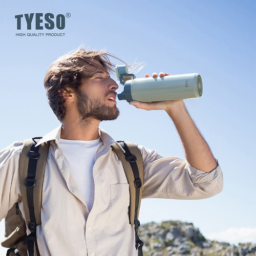 TYESO泰硕保温杯新款304不锈钢大容量运动水杯户外炫彩手提保冷杯 - 图1