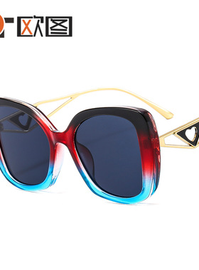 欧图2022年秋季新款大框彩色拼色太阳镜女士爱心主题猫眼墨镜3216