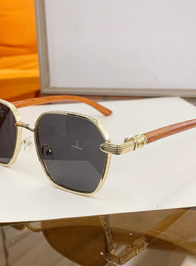 2024新款木纹镜腿金属太阳镜欧美小框多边形潮流墨镜跨境眼镜