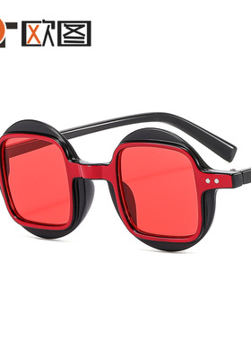 T306朋克圆框个性潮流太阳镜欧美时尚平光镜ins拼套色墨镜