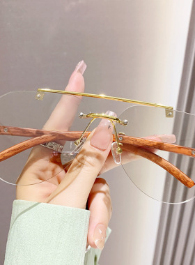 新款豹子头蛤蟆镜欧美复古双梁猎豹太阳镜无框金属木纹镜腿墨镜