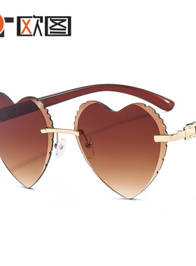 爱心无框女士太阳镜亚马逊个性时尚欧美网红墨镜T22017