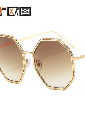 新款时尚摇滚朋克风八边不规则金属太阳镜男女士彩色欧美墨镜3616