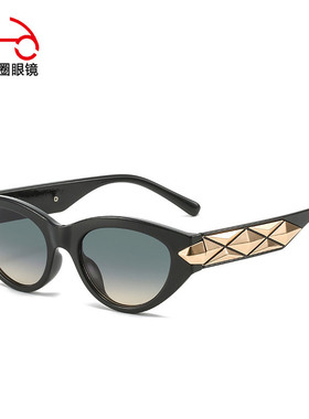 两个圈  欧美外贸时尚金属朋克太阳镜跨境潮流街拍摩登猫眼墨镜