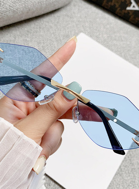 无框抓钩多边形太阳镜欧美个性太阳眼镜2024新款嘻哈潮流街拍墨镜