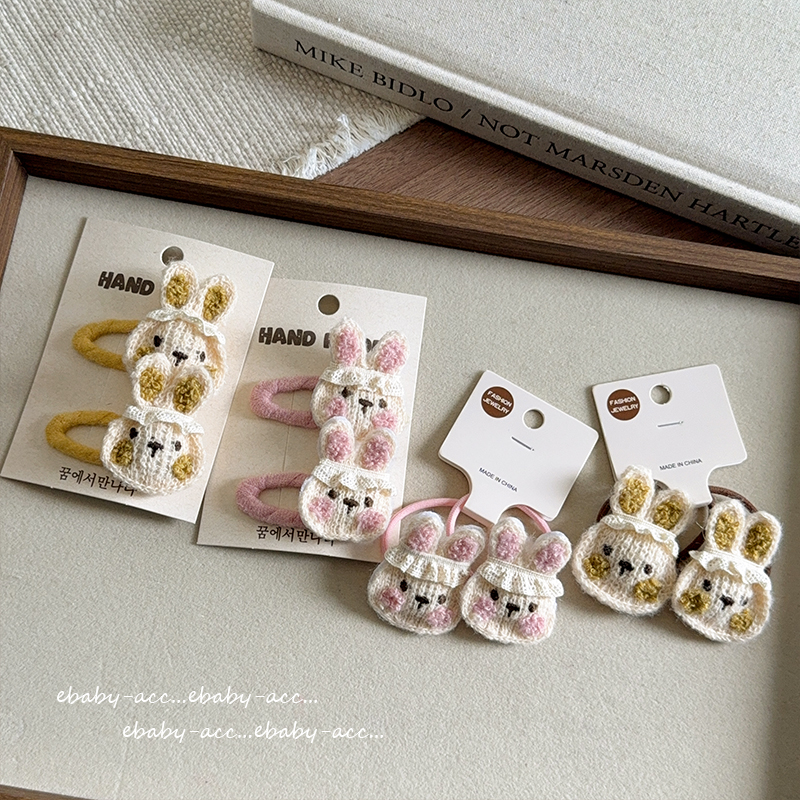 韩系森系儿童发夹可爱兔扎头发橡皮筋小揪揪发圈侧边碎发刘海BB夹 - 图0