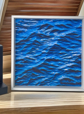 《掌心海》侘寂风海浪客厅装饰画蓝色卧室玄关平面喷绘背景墙挂画