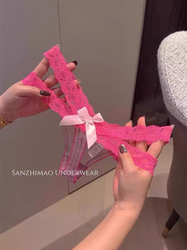 蕾丝好看得要命！玫粉冰透感~纯欲蕾丝边性感内裤女~低腰交叉蕾丝 - 图1