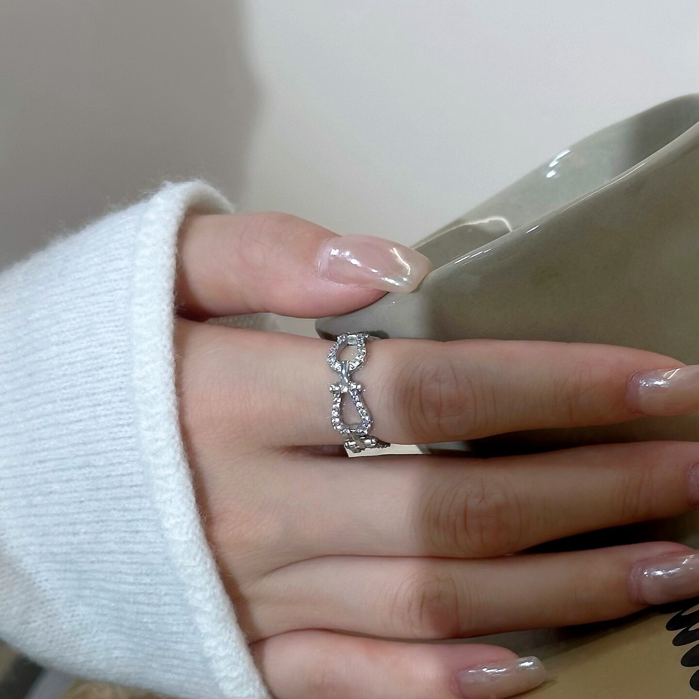 925 silver horseshoe buckle ring for women niche design simple ins simple versatile light luxury high-end sense