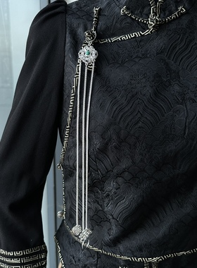 2023新款镀银长款流苏胸挂压襟蒙古袍配饰婚礼演出服礼物女镀银