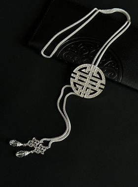 新款民族风满钻毛衣链项链可调节蒙古袍配饰日常款