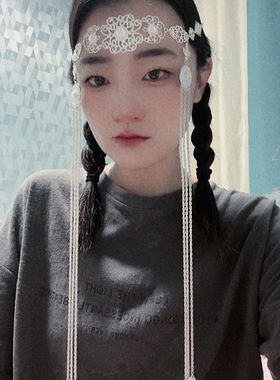 新款蒙古袍配饰头饰女婚纱照发饰蒙古元素镀银长款流苏订婚宴配饰