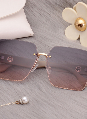 防晒方形闪边女太阳镜
