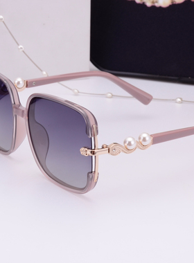 精致珍珠女士方形大框偏光太阳镜