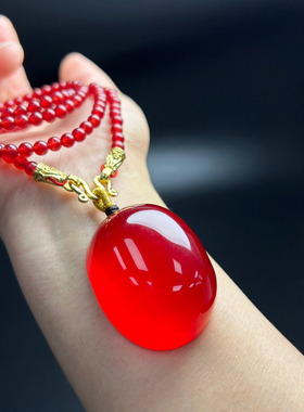 正品天然玉石缅甸翡翠色冰种红翡冰红色鸽子蛋大蛋面玉吊坠毛衣链