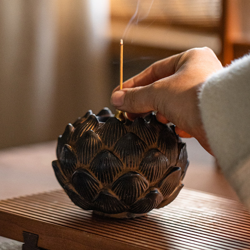 复古莲花烛台摆件中式古风禅意国风茶道茶桌檀香塔香底座托盘香插,淘宝优惠券,粉丝福利购,淘宝优惠卷