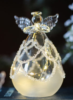 美式氛围感天使玻璃圣诞树灯摆件