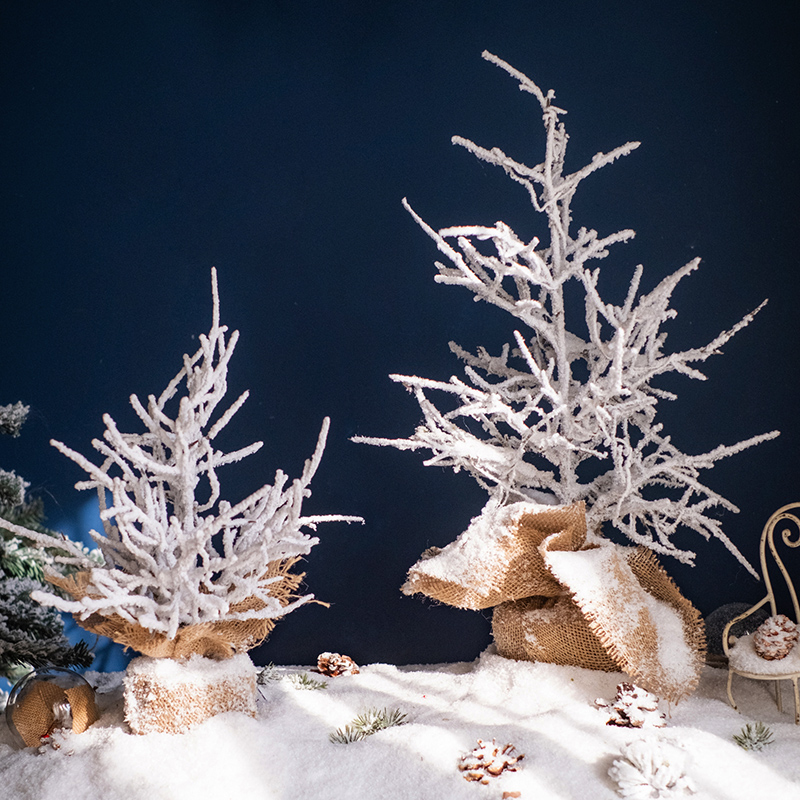 室内白色积雪枯枝圣诞树带灯发光桌面摆件圣诞节装饰品雪树 - 图2