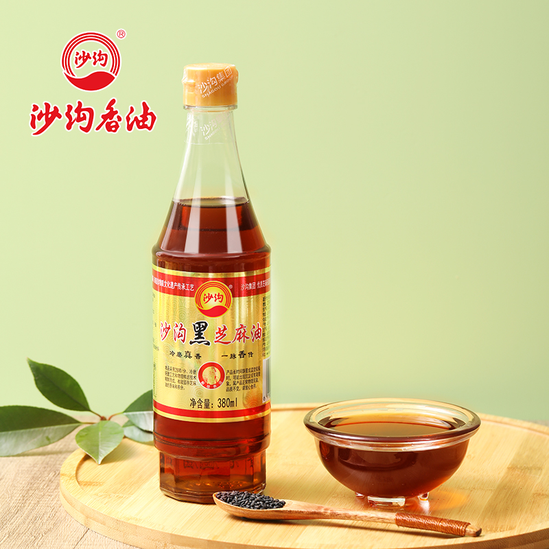 沙沟小磨黑芝麻油380ml 纯正小磨香油 拌菜调味煲汤火锅蘸料营养