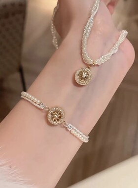 小香风复古罗盘珍珠手链女款轻奢小众精致设计感显白百搭串珠手饰