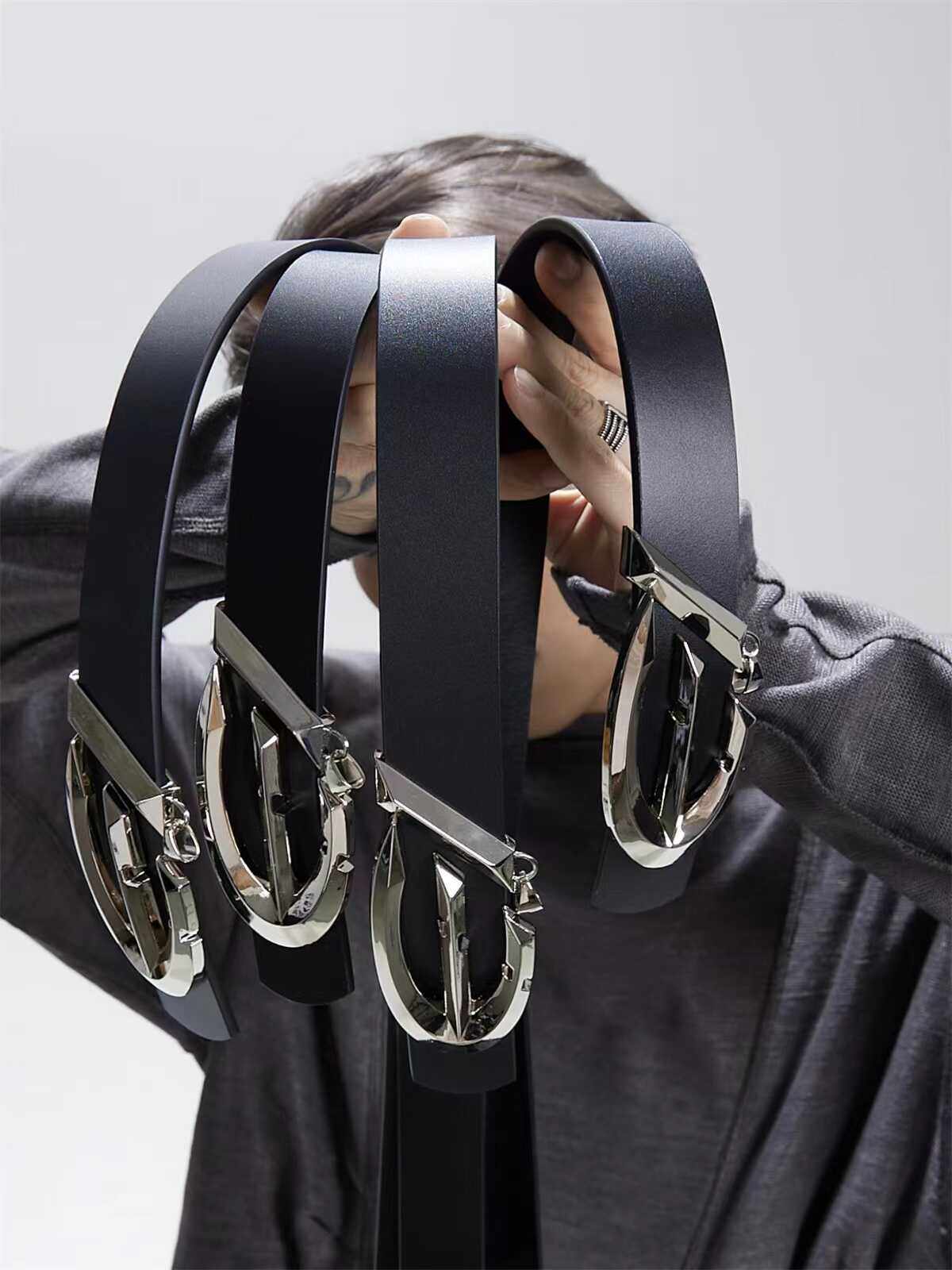 PAPR原创头层牛皮百搭光面腰带男女先锋黑色金属挂扣皮带,淘宝优惠券,粉丝福利购,淘宝优惠卷