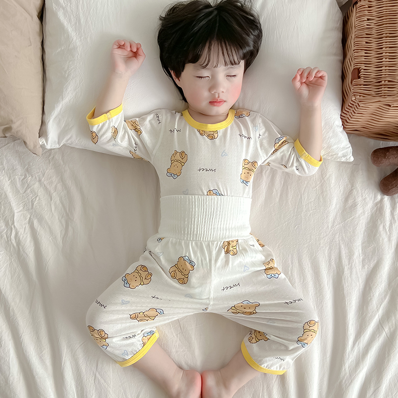 男女宝宝睡衣夏季高腰护肚子婴儿童空调服半袖薄款竹纤维家居套装