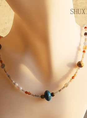 舒晓集陶瓷珠玛瑙月光石女项链
