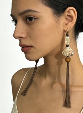 SHUXIAO原创设计波西米亚风流苏贝壳耳环