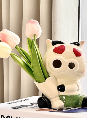 北欧风ins花瓶陶瓷摆件客厅插花可爱猪装饰家居软装摆设乔迁礼物