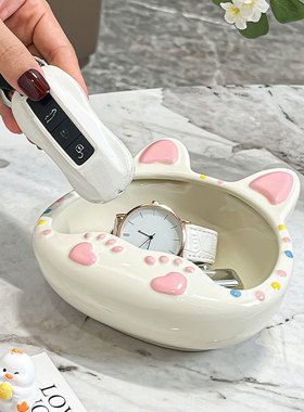 卡通猫咪放钥匙收纳托盘摆件