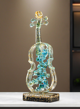 轻奢蓝色小提琴艺术品摆件
