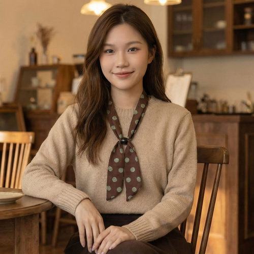 波点小丝巾细长条窄丝巾女士2026新款串珠子韩系系脖配饰领巾围巾 - 图0