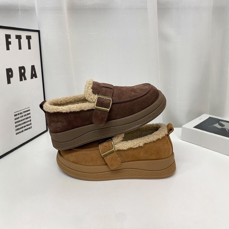 全包勃肯鞋女2026冬季新款真皮厚底孕妇豆豆鞋加绒保暖棉鞋乐福鞋,淘宝优惠券,粉丝福利购,淘宝优惠卷