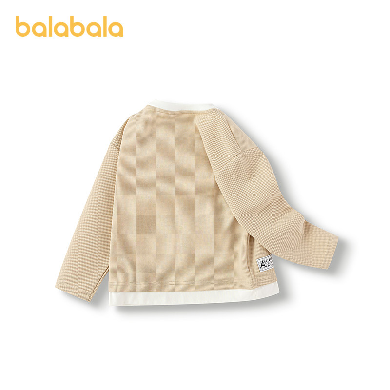 巴拉巴拉童装儿童长袖T恤男童春装假两件华夫格字母印花套头上衣,淘宝优惠券,粉丝福利购,淘宝优惠卷