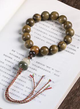 原创绿檀木手持15mm 念珠佛珠手串手上盘玩葫芦编绳文玩男女手持
