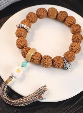 呆萌治愈可爱根付小仓鼠文玩盘玩金刚菩提手编麻绳民族风手串手持