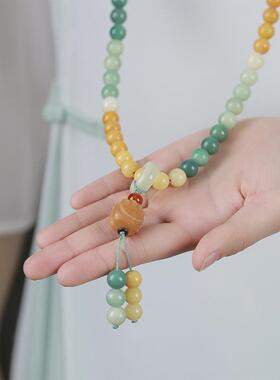 原生态高密风化约108颗白玉菩提渐变糖果缤纷菩提手串佛珠男文玩