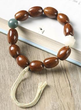 招财紫金鼠绕指柔光珠手编绳鼓珠念珠萌猫爪文玩手持手腕气质手链