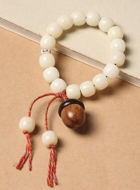 小红书爆款女孩文玩白玉菩提根手持小众搭配檀木嘎乌盒可开合手持