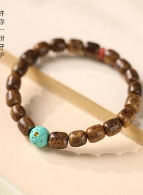 加里曼丹沉香老型珠DIY绿松石描金陨石星球小蘑菇文艺情侣款手链