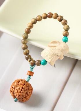 绿檀DIY原创手作卡通萌趣无脸男温顺小兔子戒指指尖文玩指环手捻