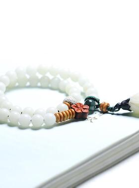 文艺范小清新手链菩提子手串白玉菩提根雕刻百合花吊坠女饰品礼物