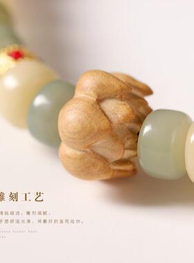 原生态菩提药片珠双圈手串黄杨木莲花文玩跑环手串学生盘玩手捻批