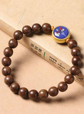 原创绿檀木/金丝檀DIY念珠8mm佛珠手串森系国潮五路财神单圈手链