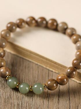 原创国潮原创库克妖花念珠搭和田玉珠温润儒雅单圈女文艺小众手链